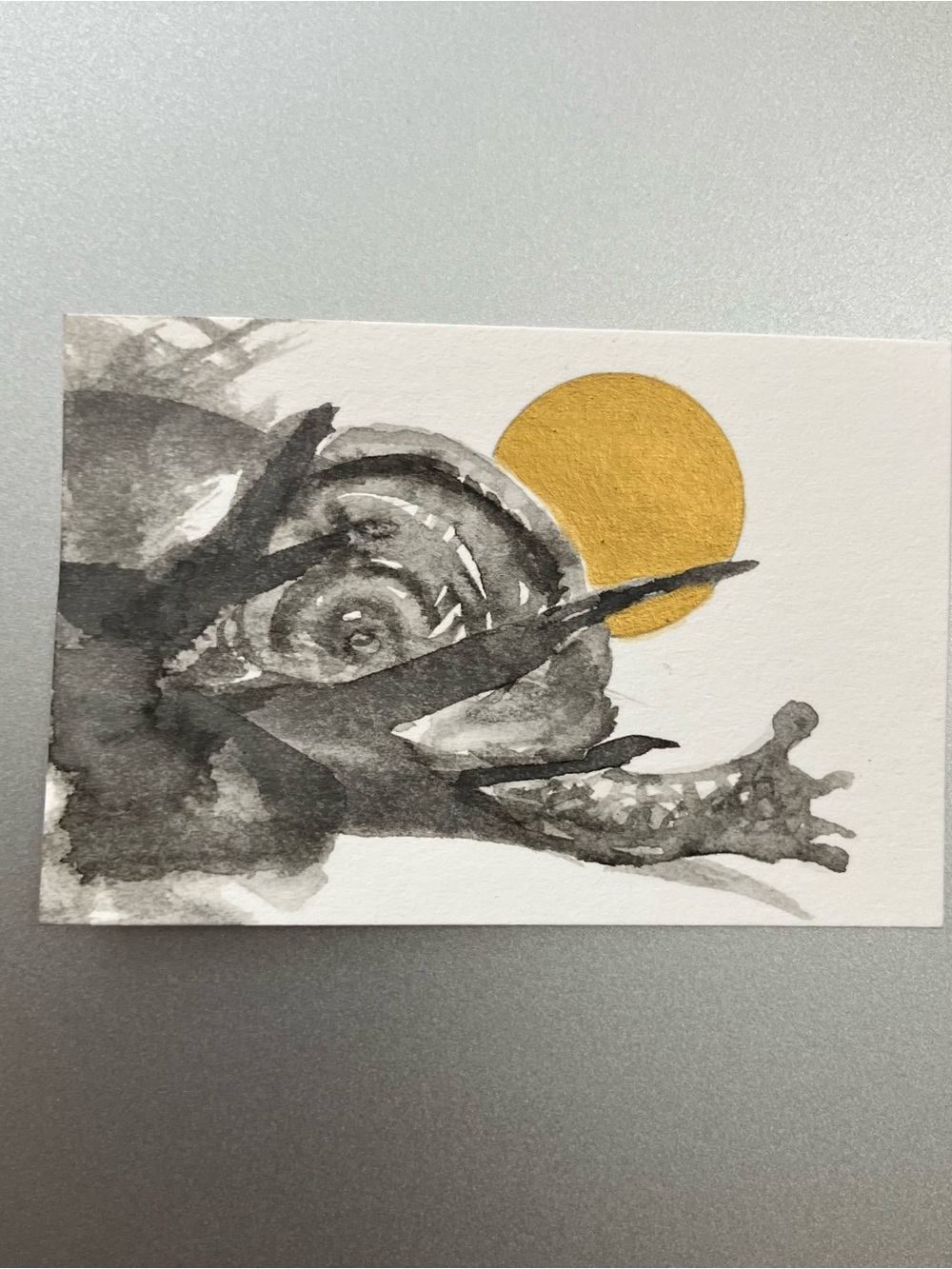 Original snail painting miniature realism art sumi-e style collectible artwork